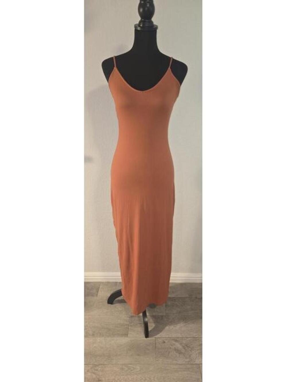 Rust Brown Sleeveless Maxi Dress with Spaghetti Straps
